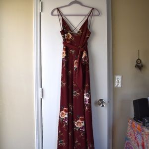 Small Luxxel Floral Maxi Jumpsuit Maroon